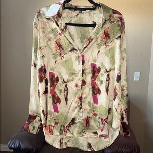 Fashion Nova Abstract Button-Down Shirt - Green and Pink